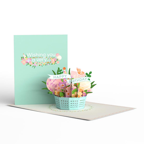 i love pop Delicate Floral Happy Birthday Basket Paperpop Card®