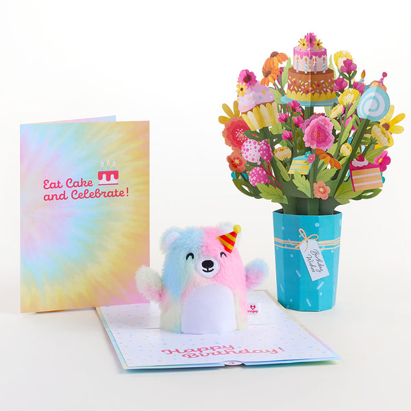 i love pop 'Eat Cake and Celebrate' Birthday Plushpop Card and Bouquet Bundle