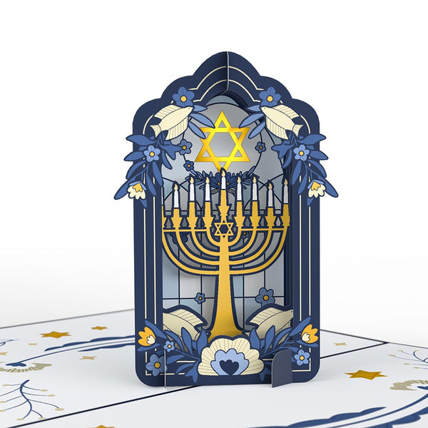 I Love Pop Elegant Stained Glass Hanukkah Pop-Up Card