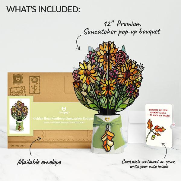 I Love Pop Golden Hour Sunflower New Baby Suncatcher Bouquet And Sentiment Set