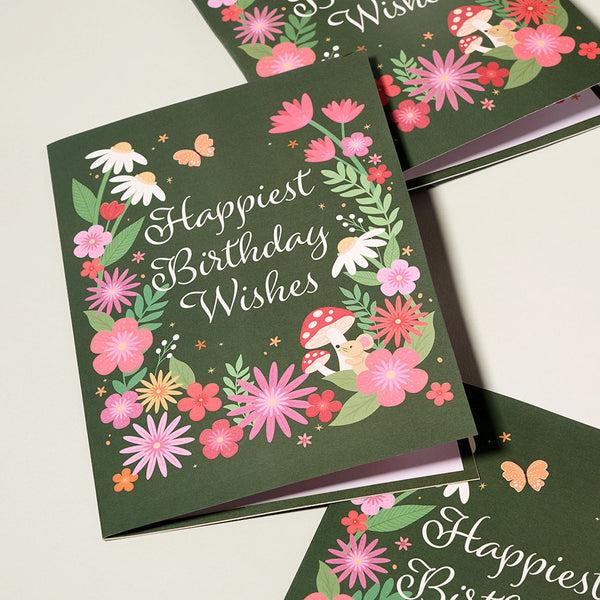 I Love Pop 'Happiest Birthday Wishes' Floral Field Mouse Plushpop Card