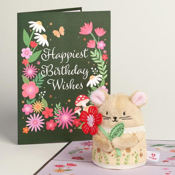 I Love Pop 'Happiest Birthday Wishes' Plushpop Card And Bouquet Bundle