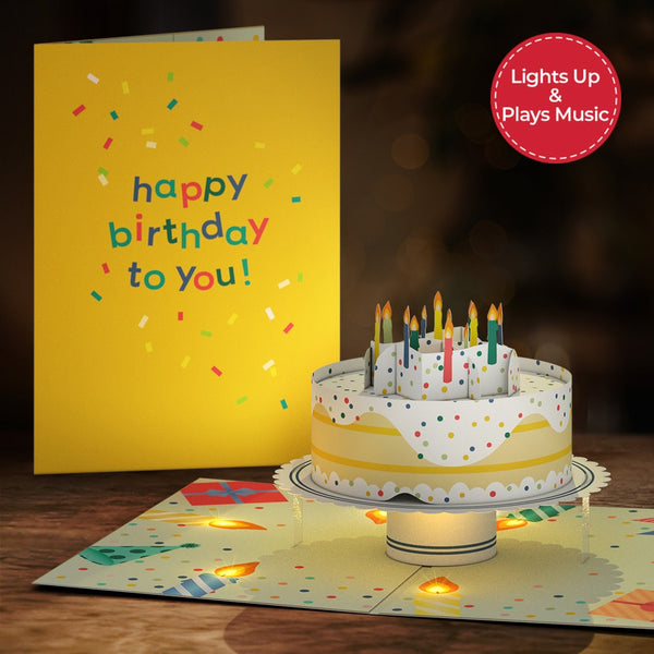 i love pop Happy Birthday Confetti Cake Music and Lights Pop-Up Card