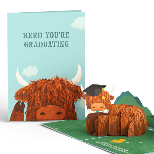i love pop Heard You're Graduating Highland Cow Pop-Up Card