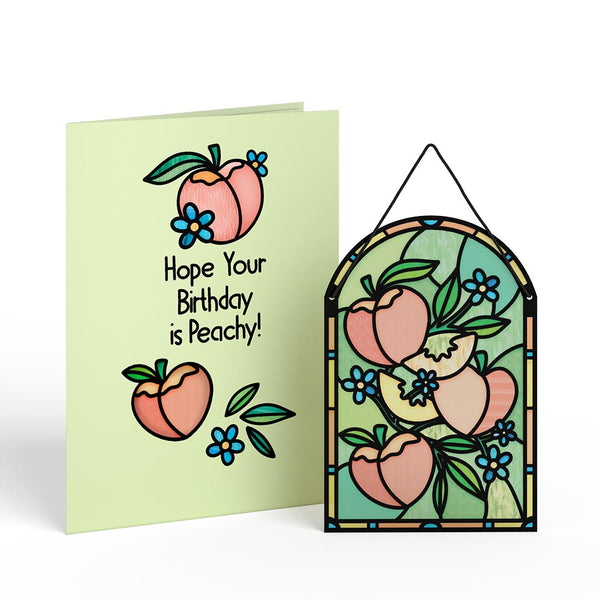 I Love Pop Hope Your Birthday Is Peachy Suncatcher Card & Pop-Up Bouquet Bundle