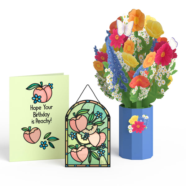 i love pop Hope Your Birthday is Peachy Suncatcher Card & Pop-Up Bouquet Bundle