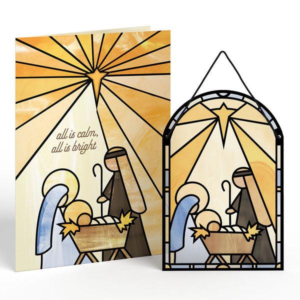 I Love Pop All Is Calm Nativity Suncatcher Card