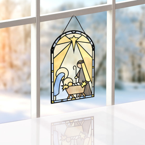 i love pop All Is Calm Nativity Suncatcher Card