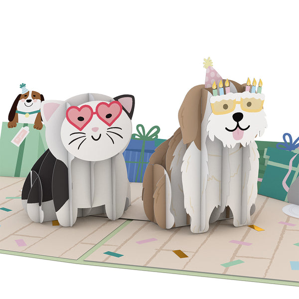 I Love Pop Birthday Cats And Dogs Pop-Up Card