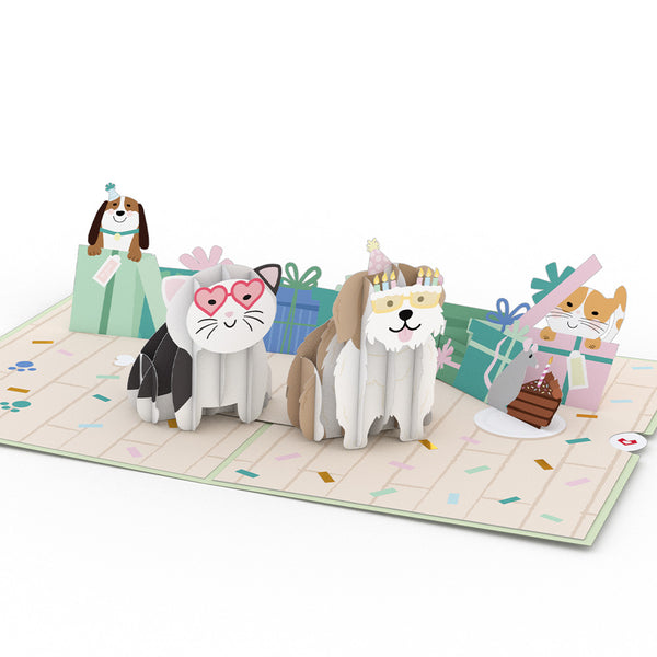 I Love Pop Birthday Cats And Dogs Pop-Up Card