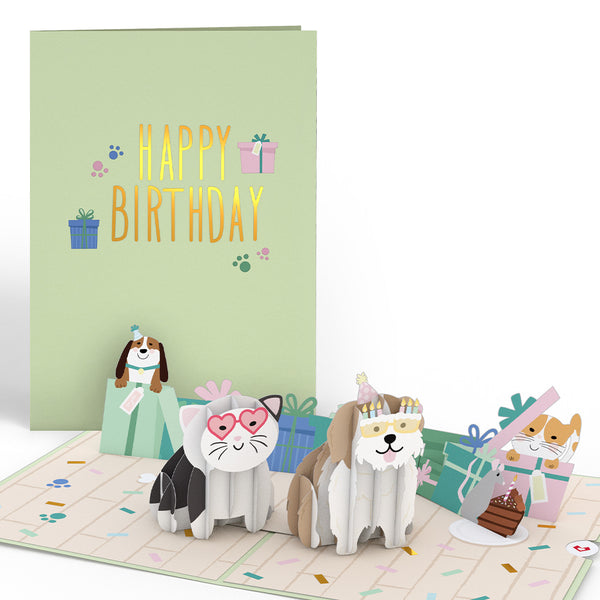 i love pop Birthday Cats and Dogs Pop-Up Card