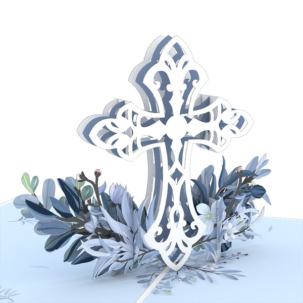 I Love Pop Blue Floral Cross Pop-Up Card