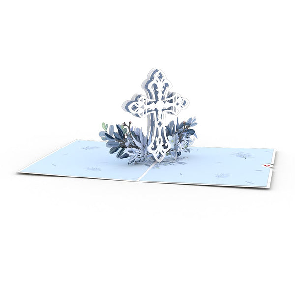I Love Pop Blue Floral Cross Pop-Up Card