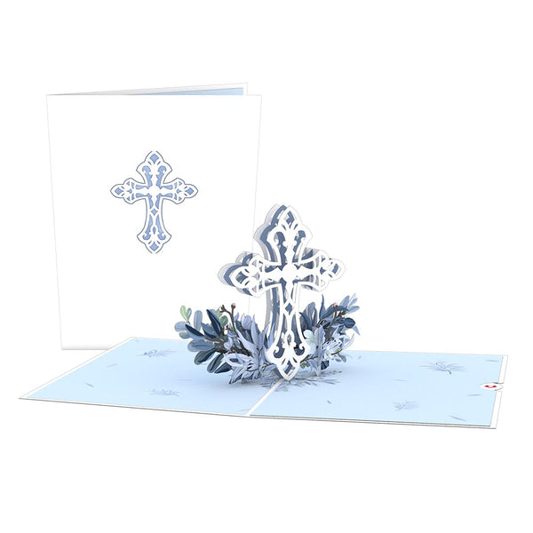 i love pop Blue Floral Cross Pop-Up Card