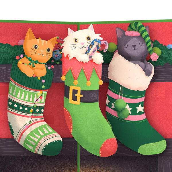 I Love Pop Christmas Cat Stockings Pop-Up Card