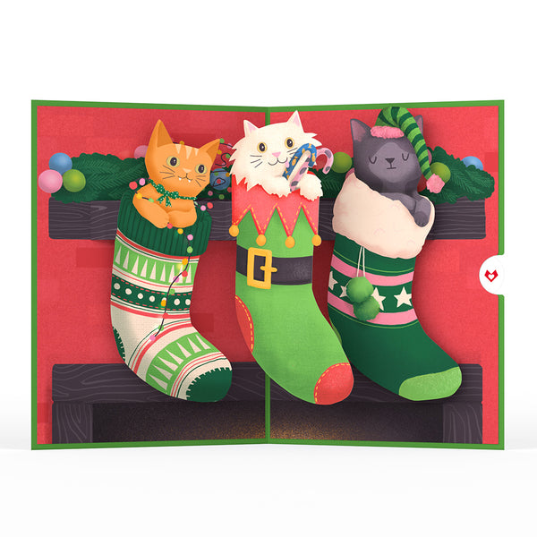 I Love Pop Christmas Cat Stockings Pop-Up Card