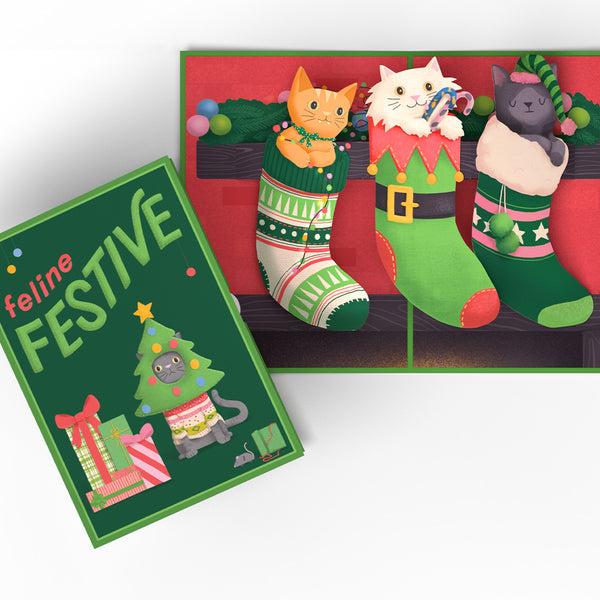 i love pop Christmas Cat Stockings Pop-Up Card