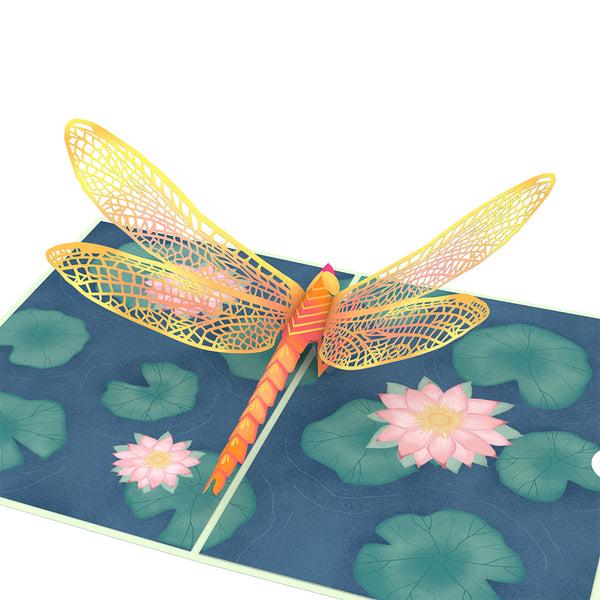 I Love Pop Dragonfly On Water Lily Pop-Up Card