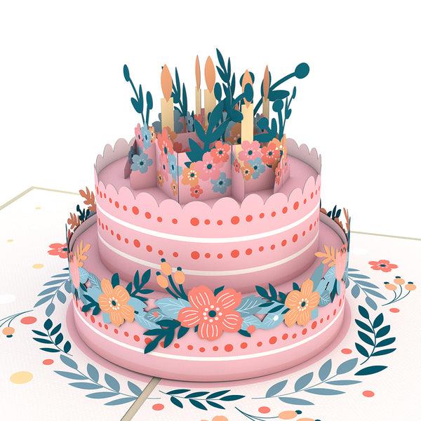 i Love Pop Floral Birthday Cake Pop-Up Card