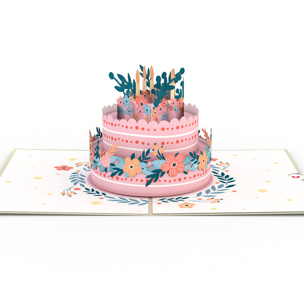 i Love Pop Floral Birthday Cake Pop-Up Card