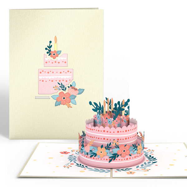 i love pop Floral Birthday Cake Pop-Up Card