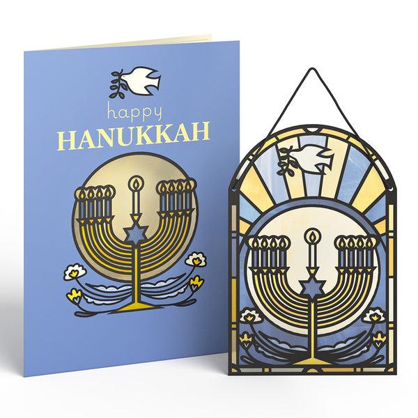 I Love Pop Happy Hanukkah Menorah Suncatcher Card