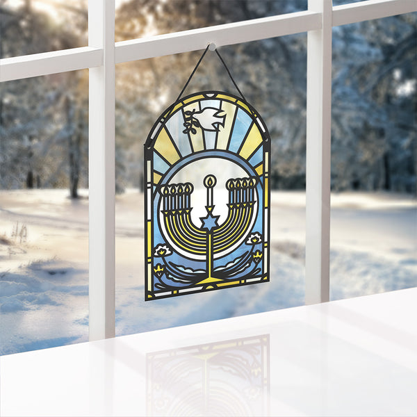 i love pop Happy Hanukkah Menorah Suncatcher Card