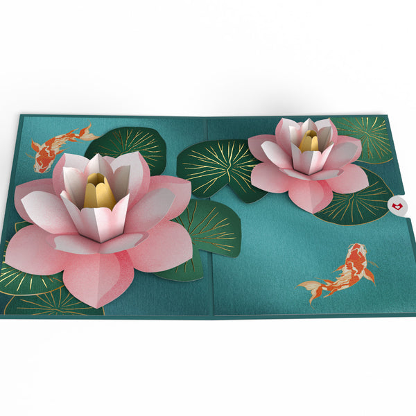 I Love Pop Koi Fish And Lotus Pond Pop-Up Card