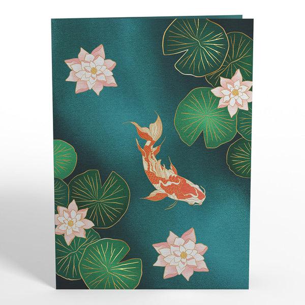I Love Pop Koi Fish And Lotus Pond Pop-Up Card