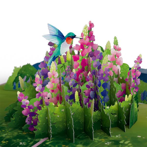 I Love Pop Lupine Hummingbird Pop-Up Card