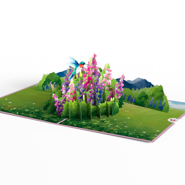I Love Pop Lupine Hummingbird Pop-Up Card