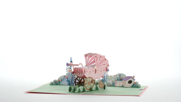 I Love Pop Pink Baby Carriage Pop-Up Card
