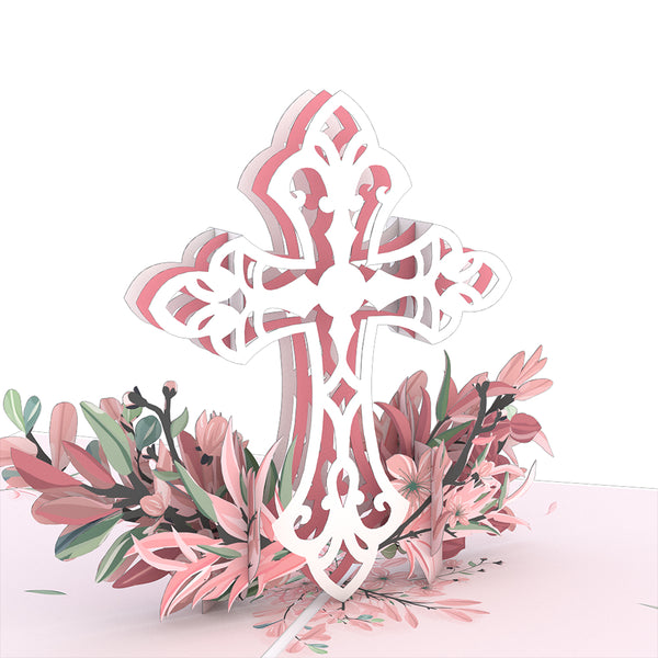I Love Pop Pink Floral Cross Pop-Up Card