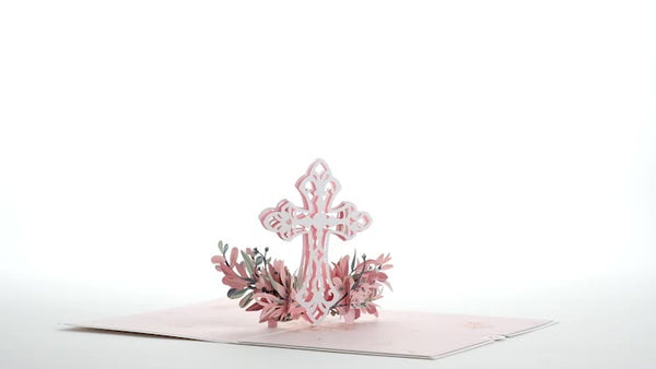 I Love Pop Pink Floral Cross Pop-Up Card