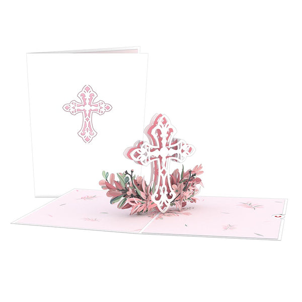 i love pop Pink Floral Cross Pop-Up Card