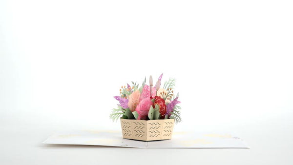 I Love Pop Pink Rose Basket Pop-Up Card