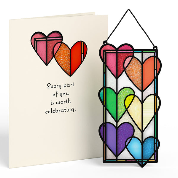 I Love Pop Rainbow Hearts Suncatcher Card
