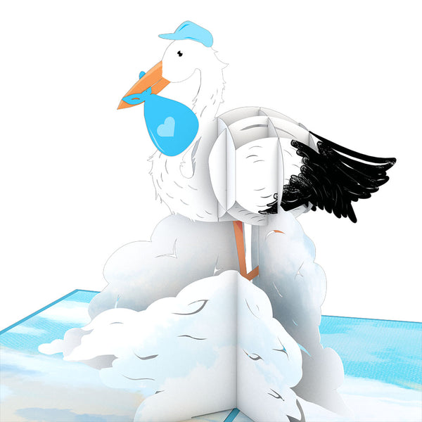 I Love Pop Stork Blue Pop-Up Card