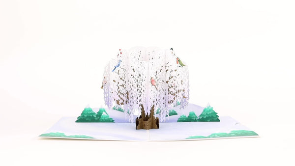 I Love Pop Winter Willow Tree Birds Pop-Up Card