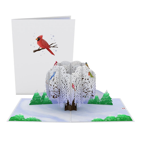 i love pop Winter Willow Tree Birds Pop-Up Card