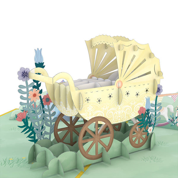 I Love Pop Yellow Baby Carriage Pop-Up Card