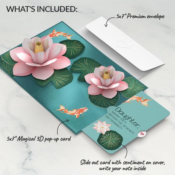I Love Pop Koi Fish And Lotus Birthday Pop-Up Card And Sentiment Set For Daughter