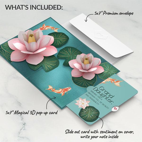 I Love Pop Koi Fish And Lotus Birthday Pop-Up Card And Sentiment Set For Granddaughter
