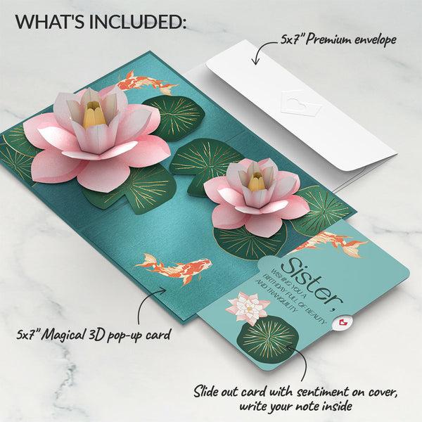 I Love Pop Koi Fish And Lotus Birthday Pop-Up Card And Sentiment Set For Sister