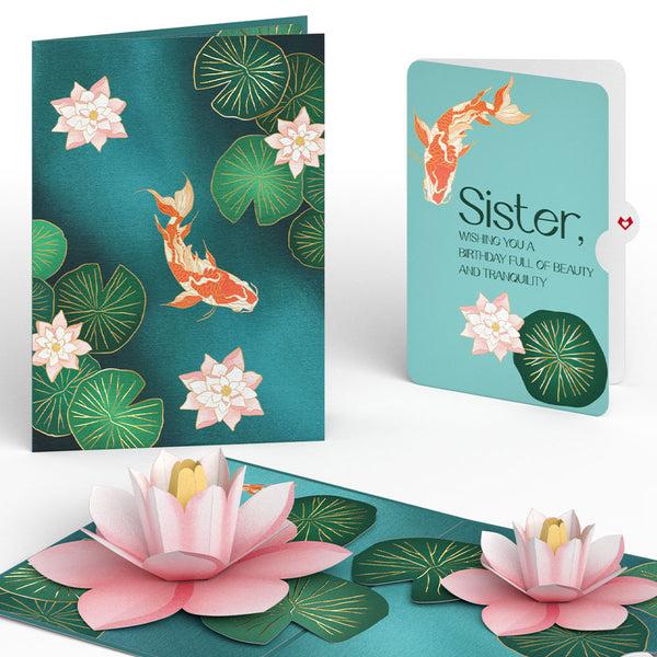 i love pop Koi Fish and Lotus Birthday Pop-Up Card and Sentiment Set for Sister
