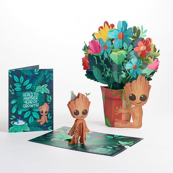 i love pop Marvel's Guardians of the Galaxy Groot Birthday Pop-Up Card & Flower Buds Bouquet Bundle