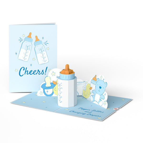 i love pop Poppin' Bottles and Changing Diapers New Baby Pop-Up Card