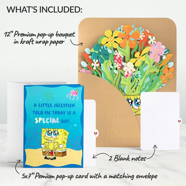 I Love Pop SpongeBob SquarePants Birthday Pop-Up Card & Flower Buds Bouquet Bundle
