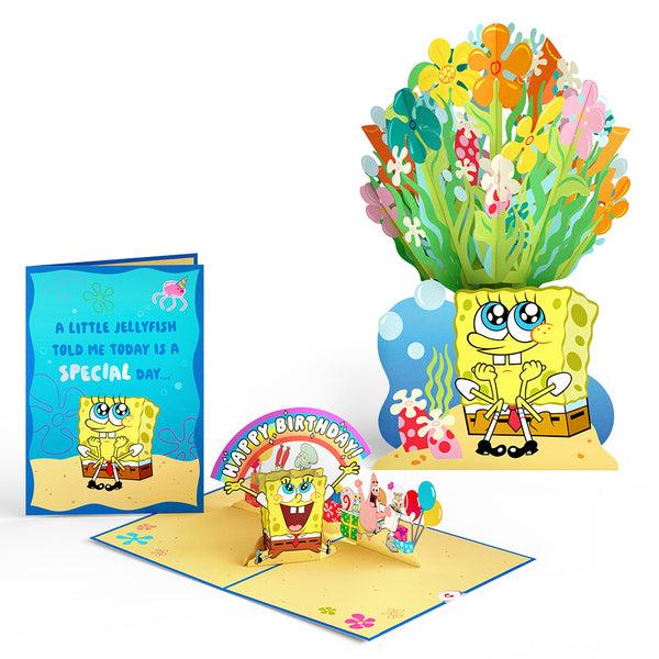 i love pop SpongeBob SquarePants Birthday Pop-Up Card & Flower Buds Bouquet Bundle
