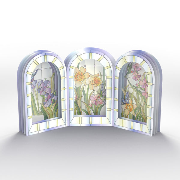 I Love Pop Stained Glass Floral Triptych Pop-Up Gift